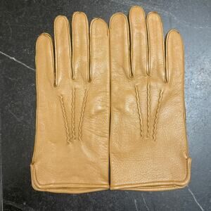 Vintage 50s 60s Genuine Deerskin Leather Gloves Tan Camel Wrist Length Size 8.5